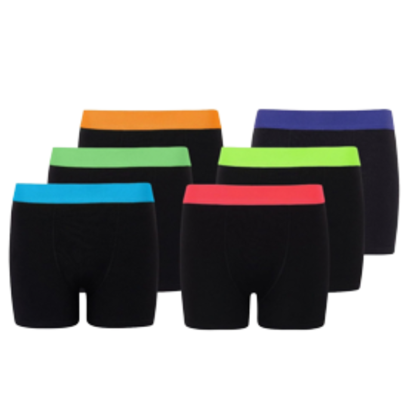 CB16 BOYS CLASSIC BOXERS WITH NEON WAISTBAND 6 PACK