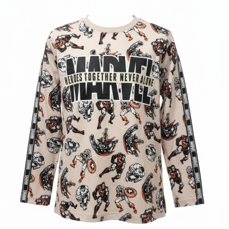 11624 BOYS LICENSE MARVEL L/SLV TEE WITH SLEEVE TRIM DETAIL