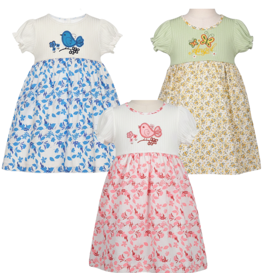 37-38 GIRLS LOVELY BIRD DRESSES (PRINTS VARY)