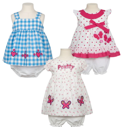 26-33 BABY GIRLS LOVELY BIRD 2 PIECE DRESS SET (PRINTS VARY)