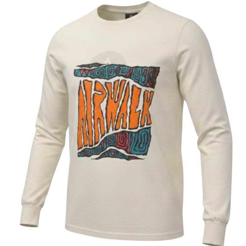 AW07 ADULTS AIRWALK PRINT  L/SLV TOP - BLK & WHT