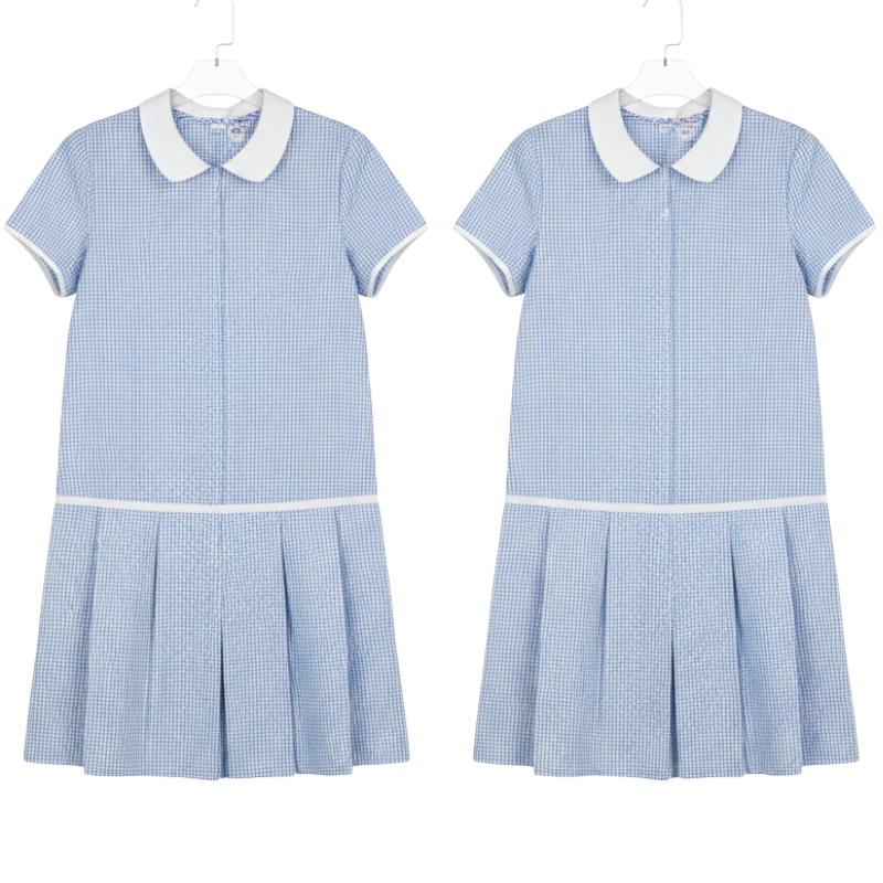 ASD10 GIRLS EX STORE BLUE CHECK ZIP SCHOOL DRESS