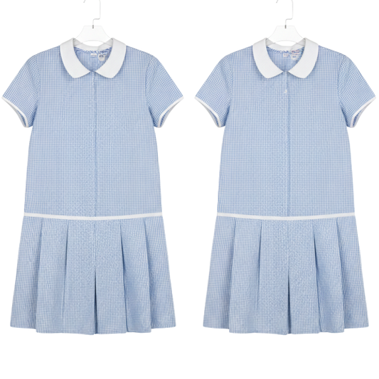 ASD10 GIRLS EX STORE BLUE CHECK ZIP SCHOOL DRESS