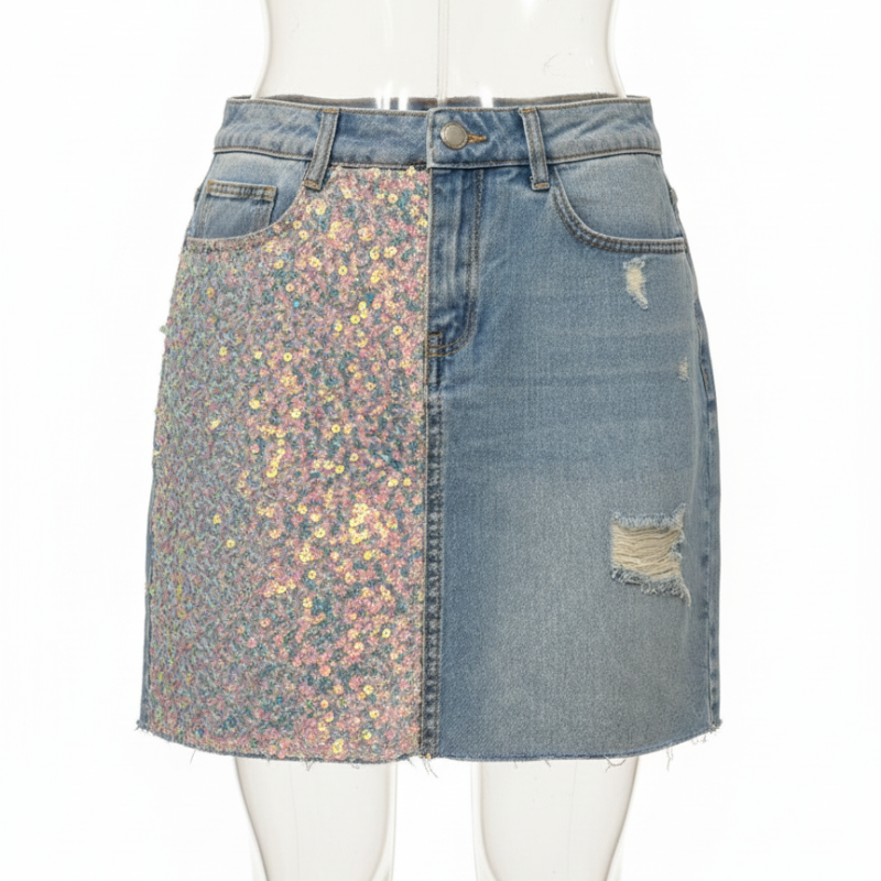 GA33 GIRLS EX STORE DENIM SKIRT WITH SEQUINS