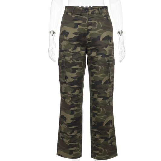 8015 LADIES EX BRAND CAMO PRINT WIDE LEG CARGO