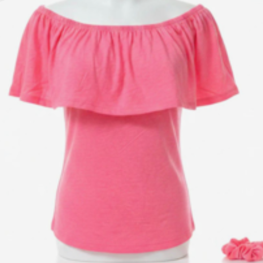 MC25 GIRLS EX STORE OFF SHOLDER TOP WITH HAIR TIE PINK & BLACK