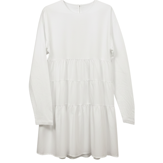 6559 LADIES EX BRAND WHITE TIERED SMOCK DRESS