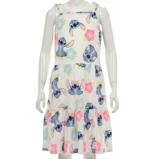 ST16 GIRLS LICENSE STITCH MULTI PRINT WHITE SUMMER DRESS