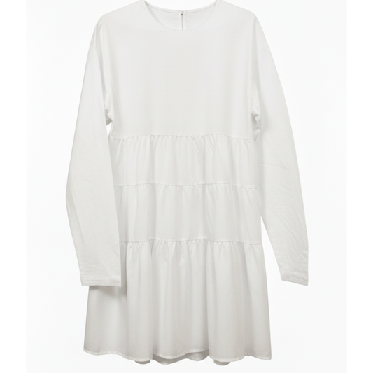 6559 LADIES EX BRAND WHITE TIERED SMOCK DRESS