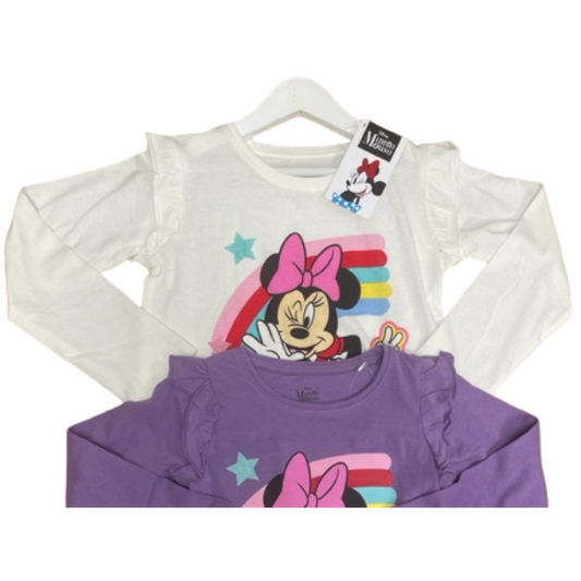 100127 GIRLS CHARACTER MINNIE L/SLV TOP 2 COLOURS